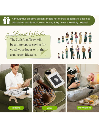 Mesa de brazo para sofá Thideewiz, soporte giratorio 360