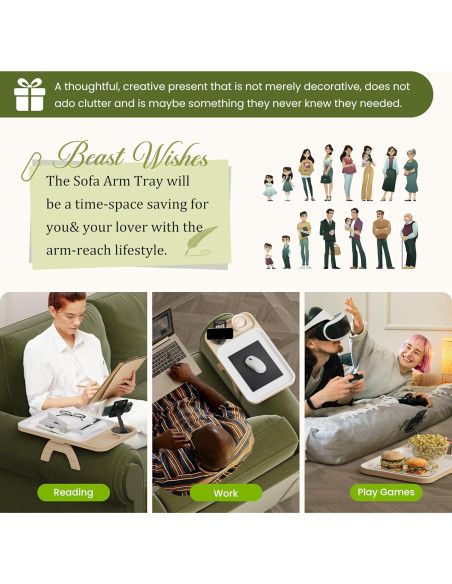 Mesa de brazo para sofá Thideewiz, soporte giratorio 360