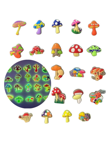 Encantos de Zapato de Hongo Fungi Fun 20pcs Luminiscentes