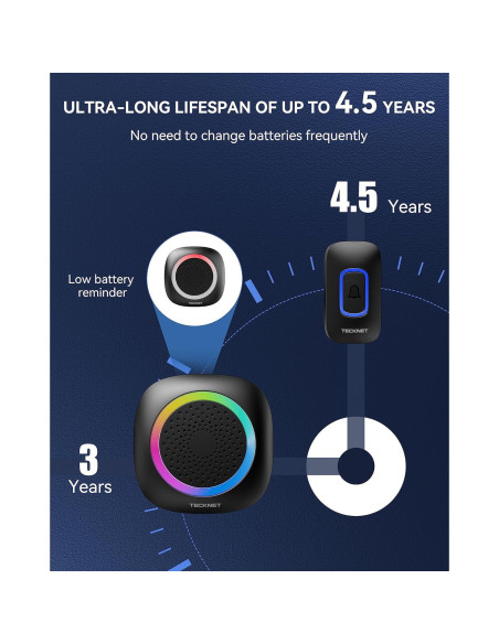 Timbre Inalámbrico TECKNET WD995 con Luz RGB y 60 Melodías