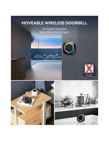 Timbre Inalámbrico TECKNET WD995 con Luz RGB y 60 Melodías