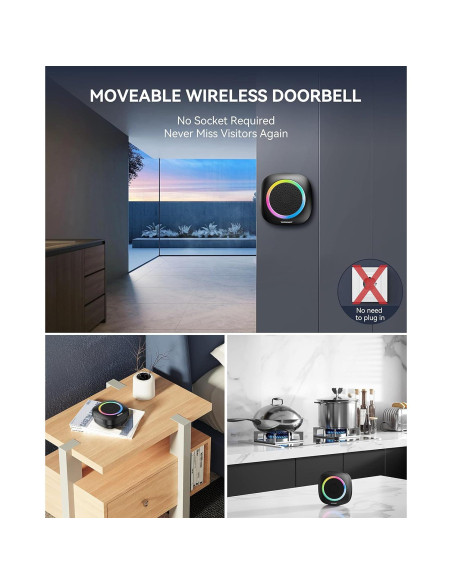 Timbre Inalámbrico TECKNET WD995 con Luz RGB y 60 Melodías