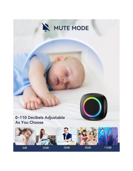 Timbre Inalámbrico TECKNET WD995 con Luz RGB y 60 Melodías