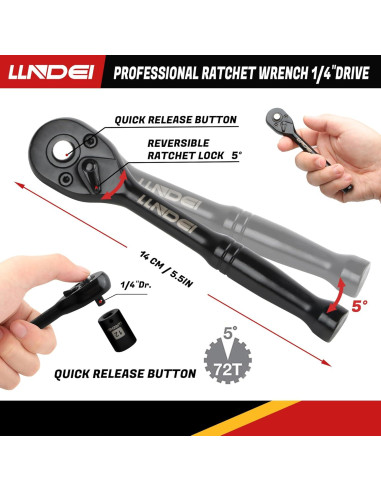 Juego de Llaves de Carraca Mini LLNDEI 48 Piezas 1/4"