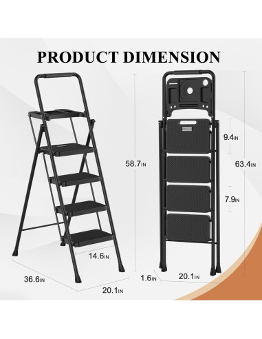Escalera de paso HBTower 4 pasos plegable antideslizante
