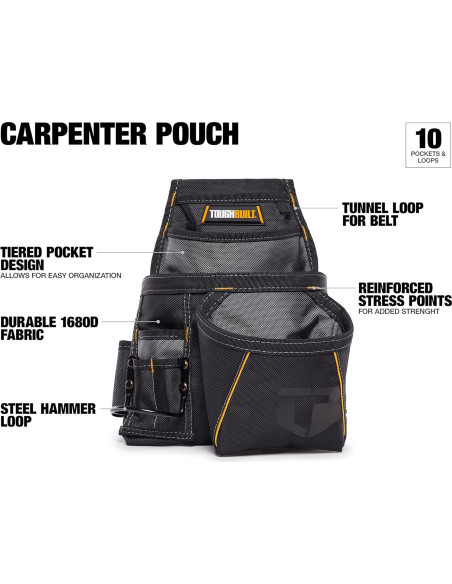 Bolsa de Carpintero ToughBuilt TB-201 con 10 Bolsillos