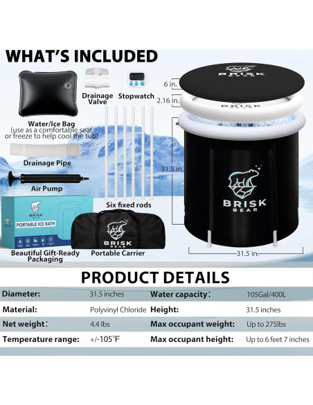 Tina de Baño de Hielo Brisk Bear Extra Grande 397L