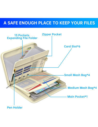 Carpeta Acordeón Ignífuga ENGPOW 13 Bolsillos A4 Beige