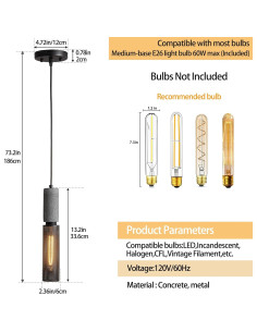 Luz colgante de concreto ADCTHOME 3 piezas industrial 185 cm 2