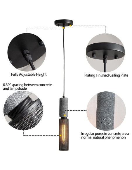 Luz colgante de concreto ADCTHOME 3 piezas industrial 185 cm