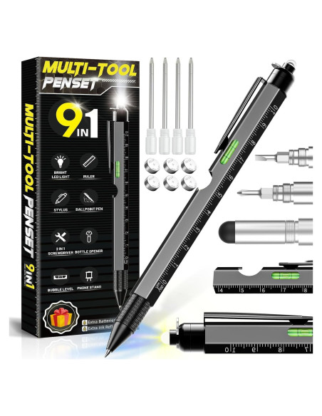 Bolígrafo Multi Herramienta 9 en 1 Tirmrin Negro-Largo