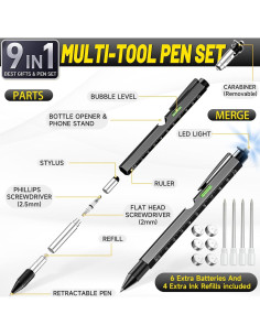 Bolígrafo Multi Herramienta 9 en 1 Tirmrin Negro-Largo 2