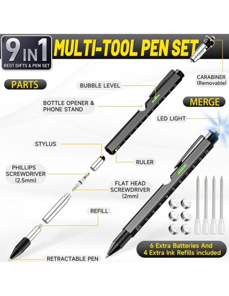 Bolígrafo Multi Herramienta 9 en 1 Tirmrin Negro-Largo