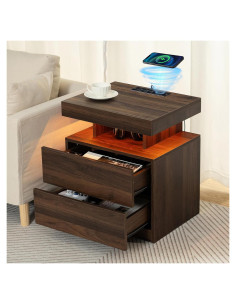 Mesita de Noche HOMMPA con Carga Inalámbrica y LED