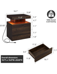 Mesita de Noche HOMMPA con Carga Inalámbrica y LED 2