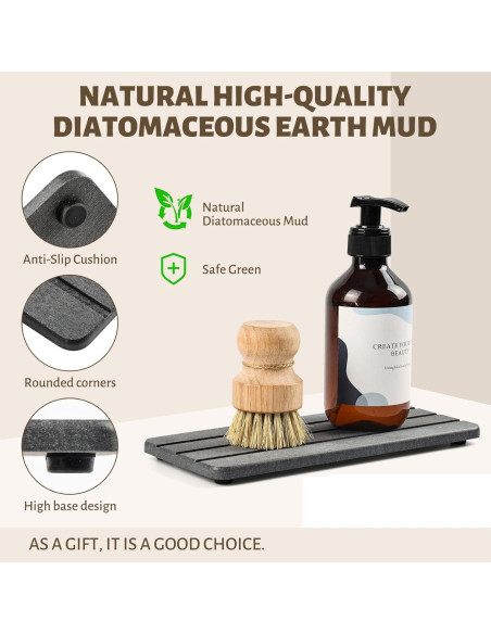 Bandeja de Baño Temoyj de Diatomita Gris 23x10 cm