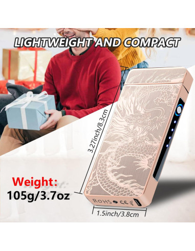 Encendedor Eléctrico Recargable COMANYI Dragón Dorado LED