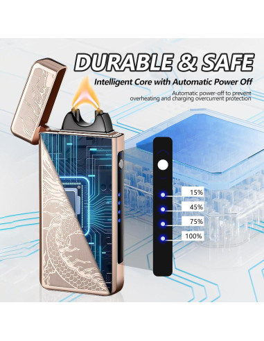 Encendedor Eléctrico Recargable COMANYI Dragón Dorado LED