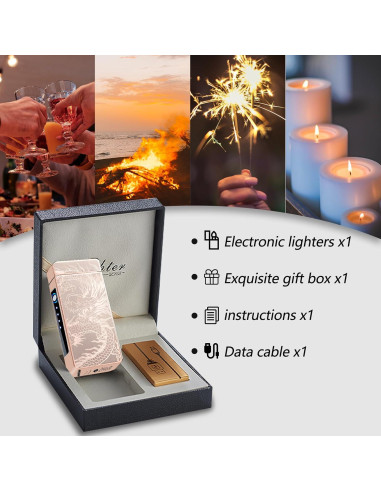 Encendedor Eléctrico Recargable COMANYI Dragón Dorado LED