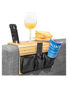 Mesa de brazo de sofá Zofairi plegable con portavasos y bolsillos