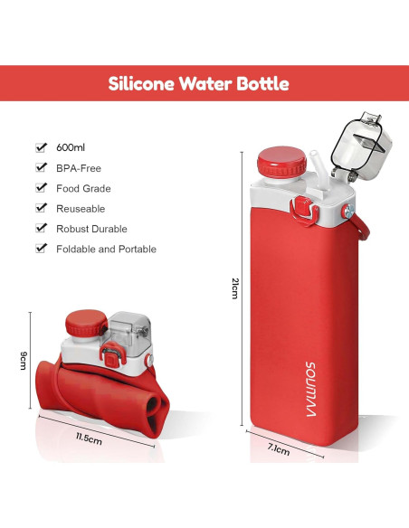 Botella de Agua Plegable SOUMAA 600ml Silicona BPA Libre