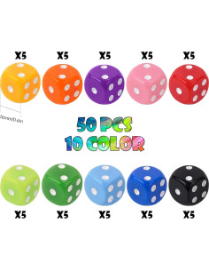 Juego de Dados Sólidos 16mm Attom Tech 50PCS 10 Colores 2