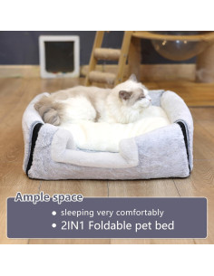 Cama para Gatos OMLIVLIES Cueva Gris con Almohada Lavable 2