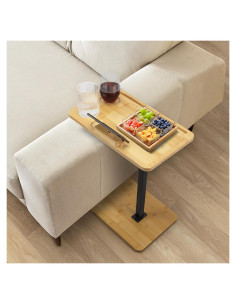 Mesa lateral ajustable LVETOLS de bambú, forma C, 360