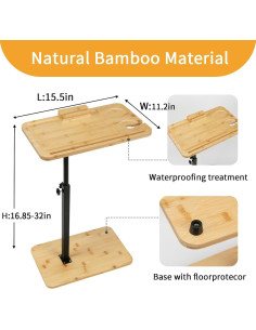 Mesa lateral ajustable LVETOLS de bambú, forma C, 360 2