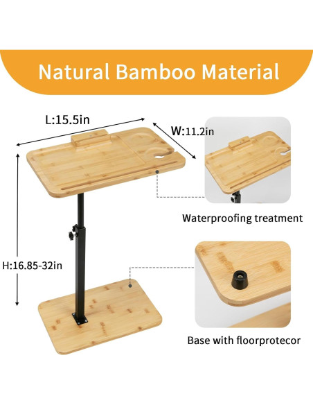 Mesa lateral ajustable LVETOLS de bambú, forma C, 360