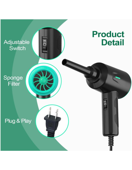 Soplador de Aire Meudeen AD08A 500W 2 Velocidades Verde