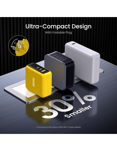 Cargador AOHI Magcube 140W USB-C 3 Puertos Amarillo