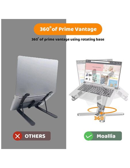 Soporte para Laptop Moallia 360 Plegable Metal Plata