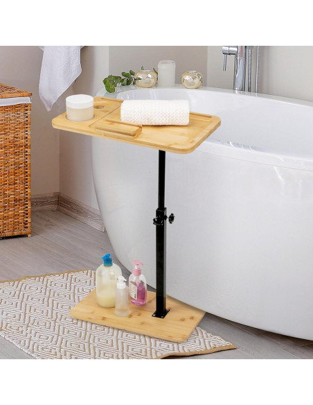 Mesa lateral ajustable LVETOLS de bambú, forma C, 360