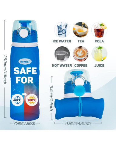 Botella de Agua Plegable Kemier S5 750ml Silicona BPA Libre