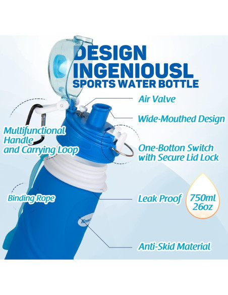 Botella de Agua Plegable Kemier S5 750ml Silicona BPA Libre Botella de Agua Plegable Kemier S5 750ml Silicona BPA Libre