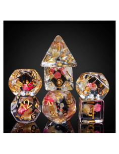 Cusdie Juego de 7 Dados DND Flores Rosa/Blanco Dorados