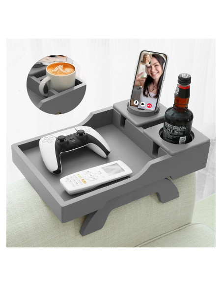 Soporte para Tazas de Sofá BAMBOOTRAY 4-en-1 Gris