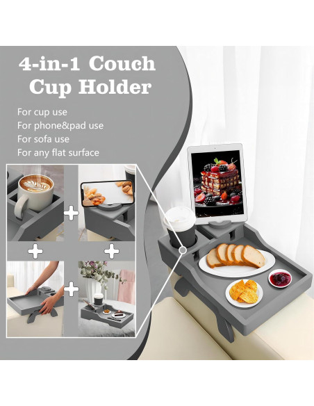 Soporte para Tazas de Sofá BAMBOOTRAY 4-en-1 Gris