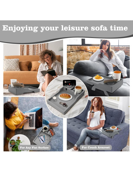 Soporte para Tazas de Sofá BAMBOOTRAY 4-en-1 Gris