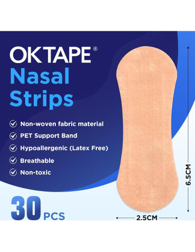 Tiras Nasales OK TAPE Beige 30 Pcs - Alivio Ronquido y Congestión