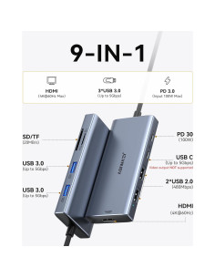 Adaptador Multiport USB C ABIWAZY 9 en 1 HDMI 4K 100W 2