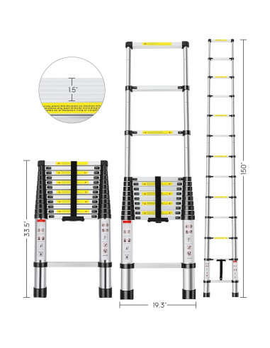 Escalera Telescópica FAHKNS 3.81m Aluminio 330kg Plegable