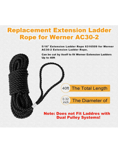 Cuerda de Reemplazo Werner AC30-2 para Escalera 12,19 m