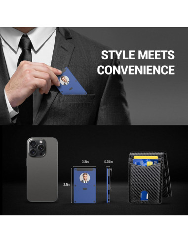 Billetera con Rastreador ETOFIXEE para Hombres Azul RFID