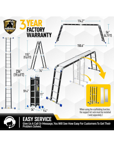 Escalera Plegable Bryner 7 en 1 Aluminio 6m 330kg