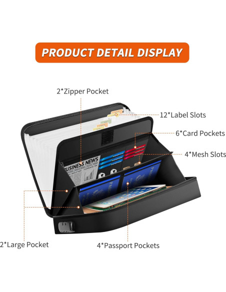 Bolsa de Documentos Noiposi a Prueba de Fuego 13 Bolsillos