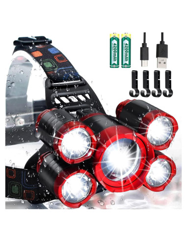 Linterna Frontal Recargable JIMEJV 12000 Lúmenes LED Rojo