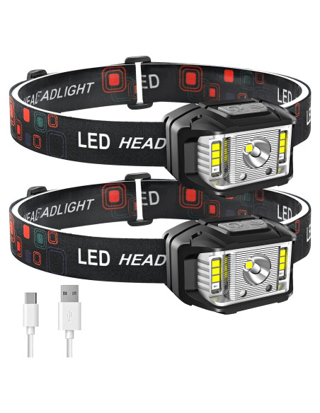 Linterna Frontal Recargable JNDFOFC 2 Paquetes 14 Modos LED