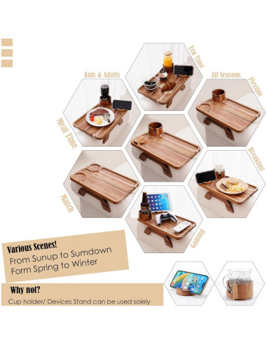 Bandeja Soporte para Taza y Teléfono Nnewvante 3 en 1 Acacia